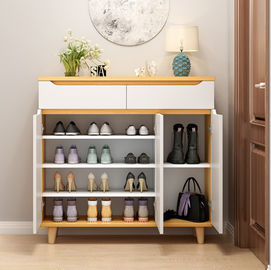 Eco - Friendly Melamine Shoe Shelves / Simple Style White Shoe Storage Cabinet